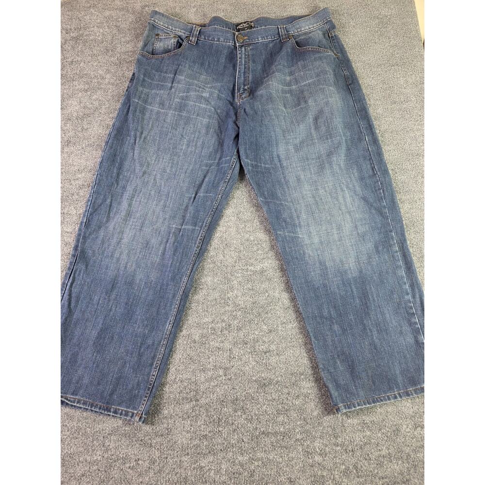 Mens Fosho Premium Collection Baggy Jeans 48x33 Wide Leg Denim Blue - Picture 2 of 10